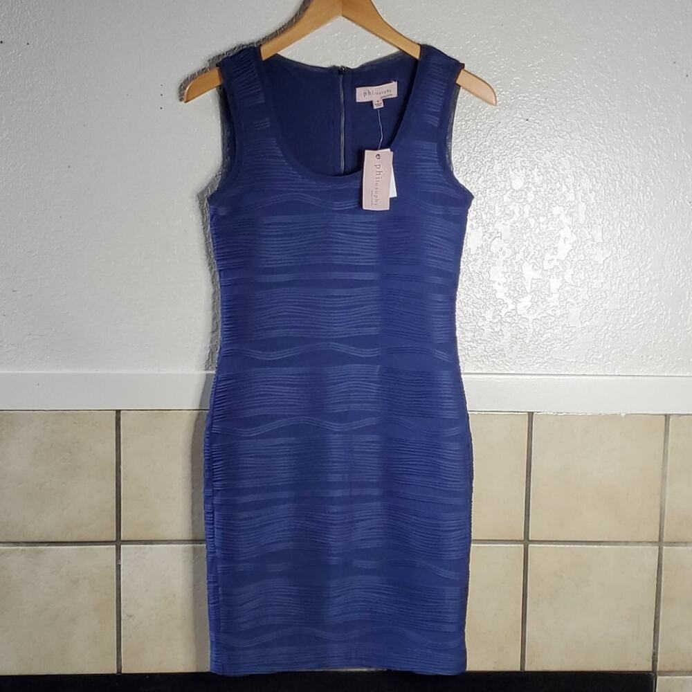 Philoshophy Blue pleated bodycon dress Size S NEW